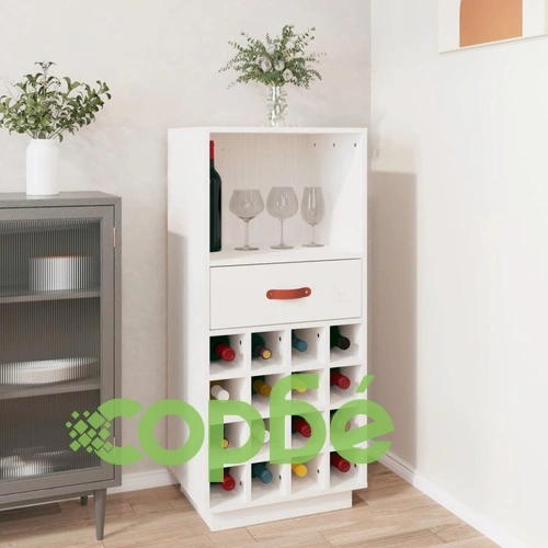Шкаф за вино, бял, 45x34x100 см, борово дърво масив ➤ топ цена ➤ sorbe.bg