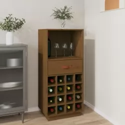 Шкаф за вино, меденокафяв, 45x34x100 см, борово дърво масив