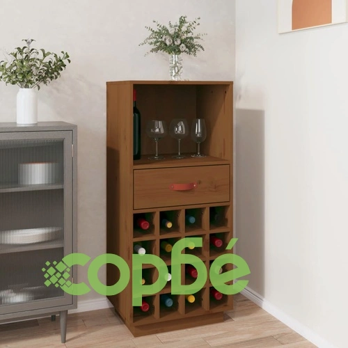 Шкаф за вино, меденокафяв, 45x34x100 см, борово дърво масив ➤ топ цена ➤ sorbe.bg