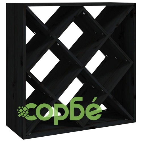 Шкаф за вино, черен, 62x25x62 см, борово дърво масив ➤ топ цена ➤ sorbe.bg