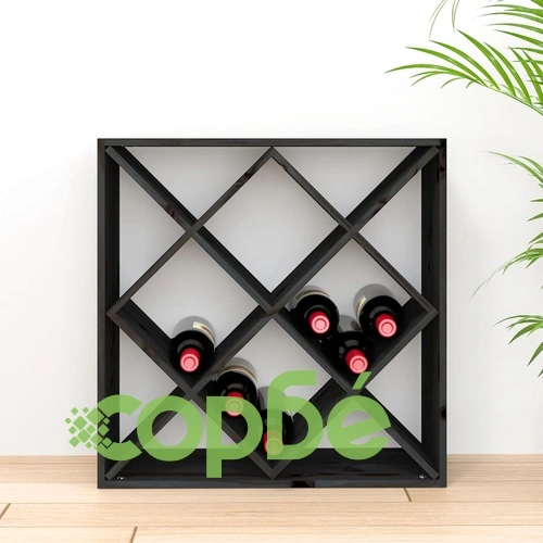 Шкаф за вино, черен, 62x25x62 см, борово дърво масив ➤ топ цена ➤ sorbe.bg