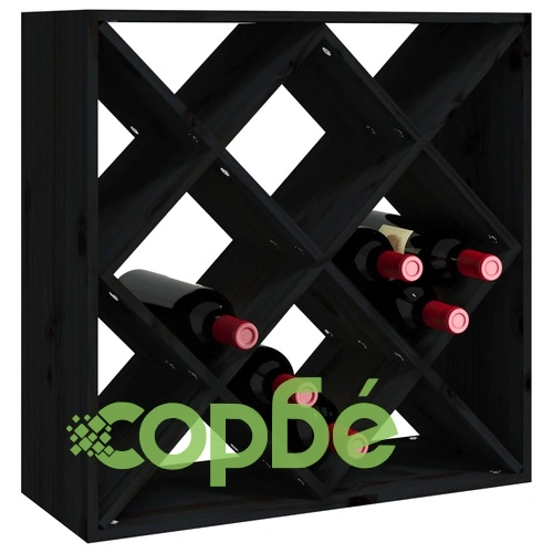 Шкаф за вино, черен, 62x25x62 см, борово дърво масив ➤ топ цена ➤ sorbe.bg