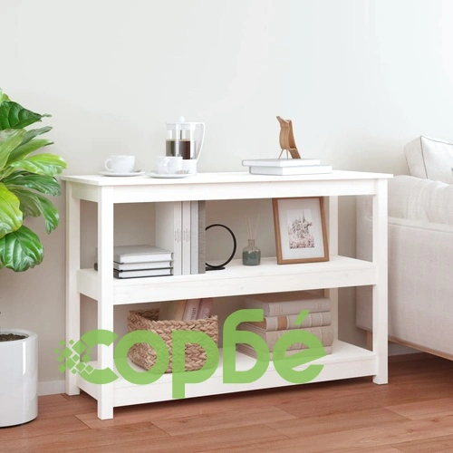 Конзолна маса бяла 110x40x74 см борово дърво масив ➤ топ цена ➤ sorbe.bg