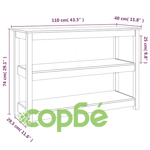 Конзолна маса черно 110x40x74 см борово дърво масив ➤ топ цена ➤ sorbe.bg