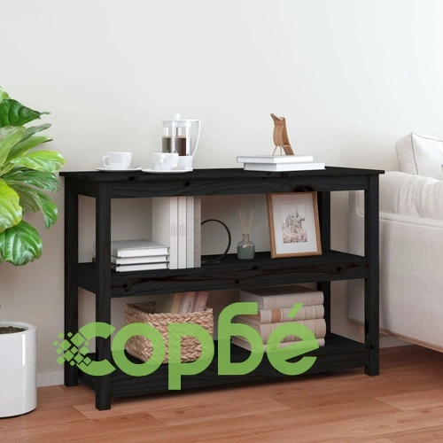 Конзолна маса черно 110x40x74 см борово дърво масив ➤ топ цена ➤ sorbe.bg