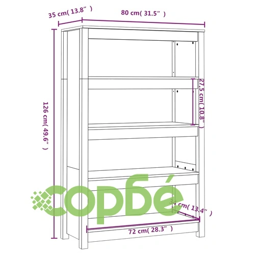Библиотека, сива, 80x35x126 см, бор масив ➤ топ цена ➤ sorbe.bg