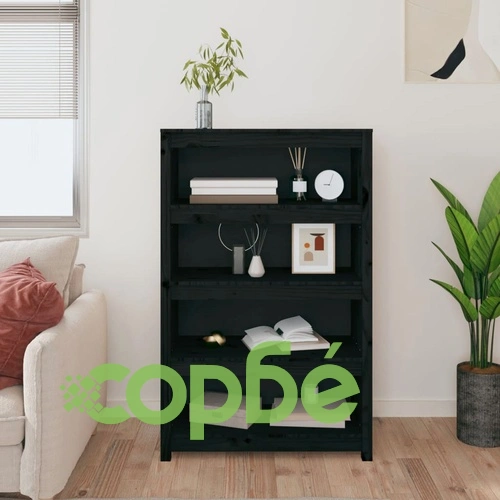 Библиотека, черна, 80x35x126 см, бор масив ➤ топ цена ➤ sorbe.bg