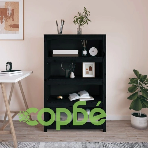 Библиотека, черна, 80x35x126 см, бор масив ➤ топ цена ➤ sorbe.bg