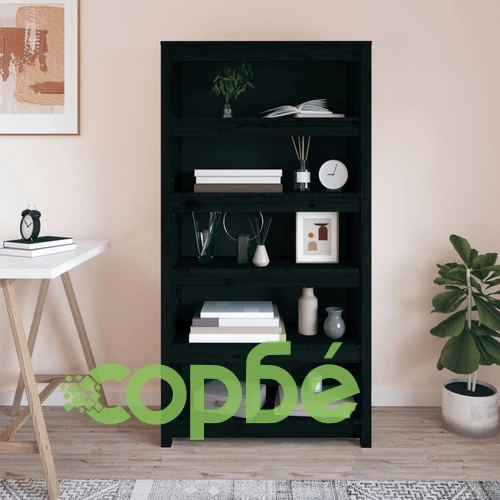 Библиотека, черна, 80x35x154 см, бор масив ➤ топ цена ➤ sorbe.bg