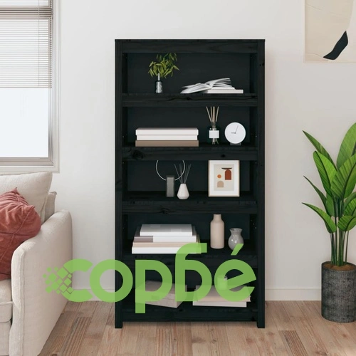 Библиотека, черна, 80x35x154 см, бор масив ➤ топ цена ➤ sorbe.bg