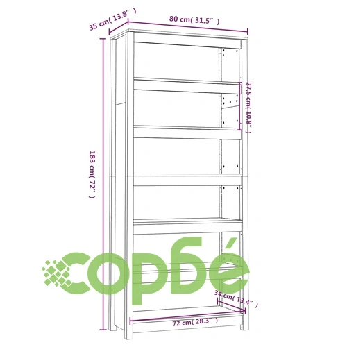 Библиотека, бяла, 80x35x183 см, борово дърво масив ➤ топ цена ➤ sorbe.bg