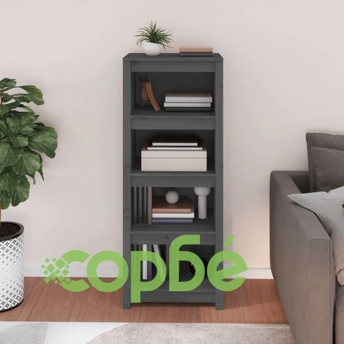Библиотека, сива, 50x35x125,5 , бор масив ➤ топ цена ➤ sorbe.bg