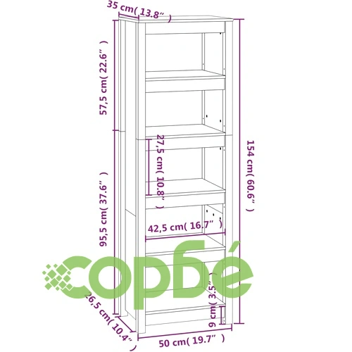 Библиотека, 50x35x154 см, борово дърво масив ➤ топ цена ➤ sorbe.bg