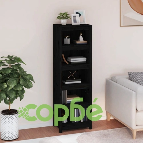 Библиотека, черна, 50x35x154 см, бор масив ➤ топ цена ➤ sorbe.bg