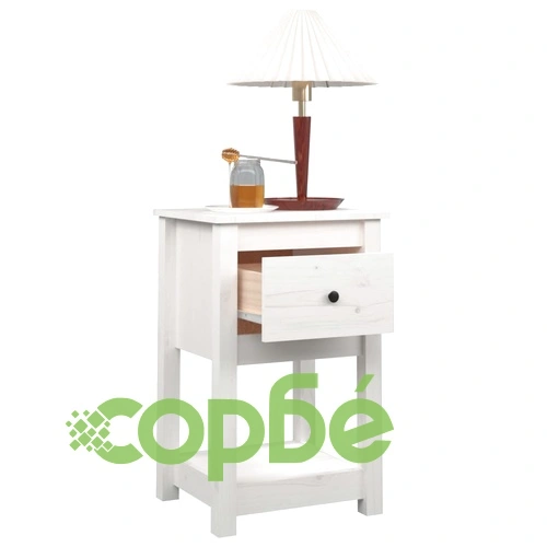 Нощно шкафче, бяло, 40x35x61,5 см, борово дърво масив ➤ топ цена ➤ sorbe.bg