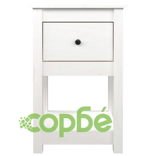 Нощно шкафче, бяло, 40x35x61,5 см, борово дърво масив ➤ топ цена ➤ sorbe.bg