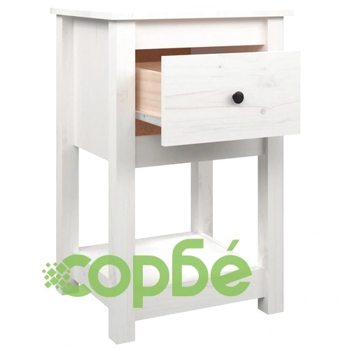 Нощно шкафче, бяло, 40x35x61,5 см, борово дърво масив ➤ топ цена ➤ sorbe.bg