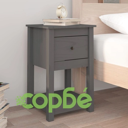 Нощни шкафчета, 2 бр, сиви, 40x35x61,5 см, борово дърво масив ➤ топ цена ➤ sorbe.bg