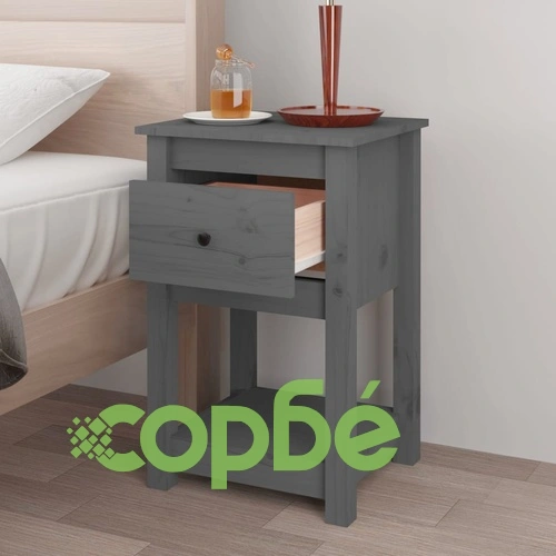 Нощни шкафчета, 2 бр, сиви, 40x35x61,5 см, борово дърво масив ➤ топ цена ➤ sorbe.bg