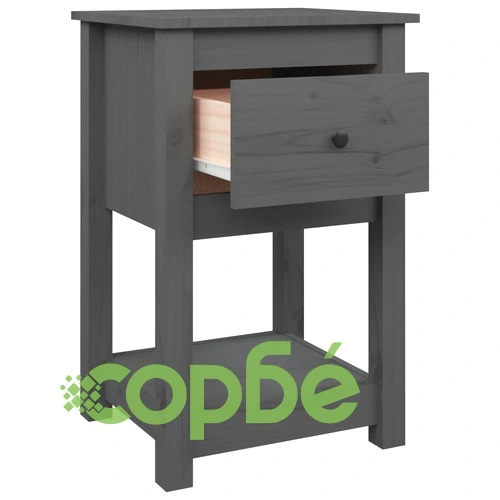 Нощни шкафчета, 2 бр, сиви, 40x35x61,5 см, борово дърво масив ➤ топ цена ➤ sorbe.bg