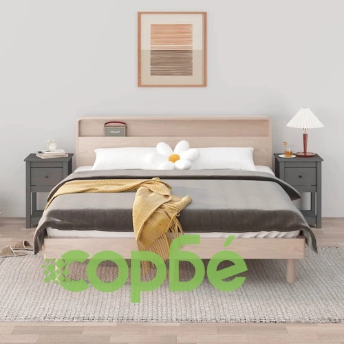 Нощни шкафчета, 2 бр, сиви, 40x35x61,5 см, борово дърво масив ➤ топ цена ➤ sorbe.bg