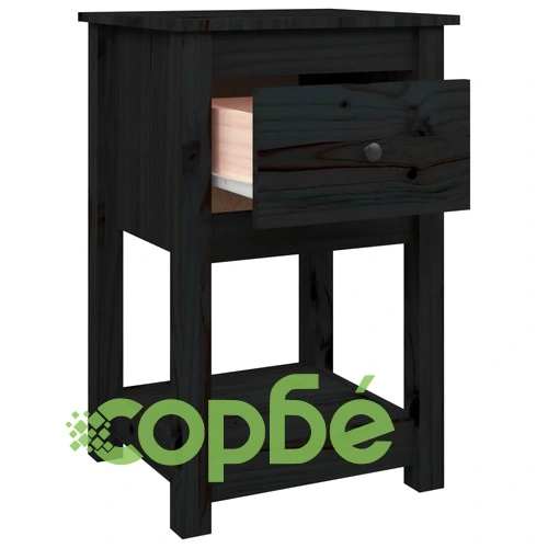 Нощно шкафче, черно, 40x35x61,5 см, борово дърво масив ➤ топ цена ➤ sorbe.bg