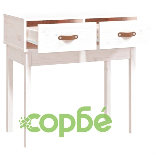 Конзолна маса бяла 76,5x40x75 см борово дърво масив ➤ топ цена ➤ sorbe.bg