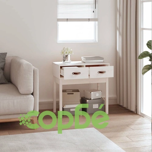 Конзолна маса бяла 76,5x40x75 см борово дърво масив ➤ топ цена ➤ sorbe.bg