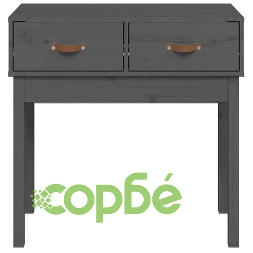 Конзолна маса, сива, 76,5x40x75 см, борово дърво масив ➤ топ цена ➤ sorbe.bg