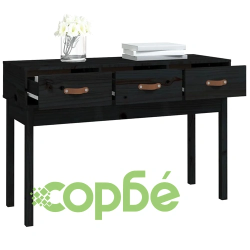 Конзолна маса черно 114x40x75 см борово дърво масив ➤ топ цена ➤ sorbe.bg