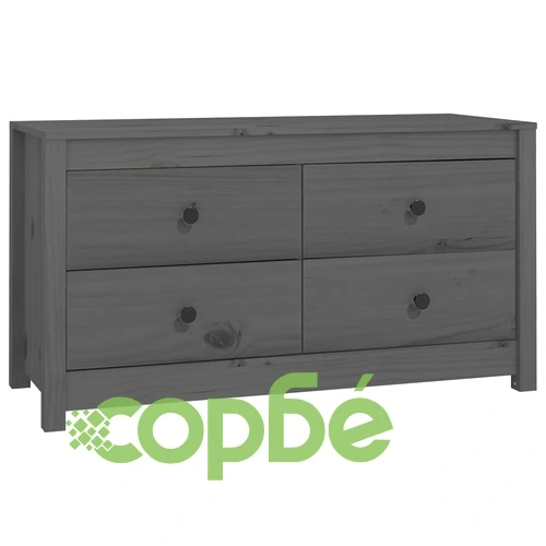 Страничен шкаф сив 100x40x54 см борово дърво масив ➤ топ цена ➤ sorbe.bg