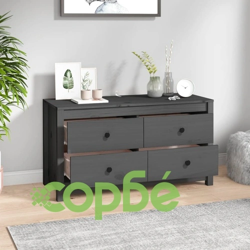 Страничен шкаф сив 100x40x54 см борово дърво масив ➤ топ цена ➤ sorbe.bg