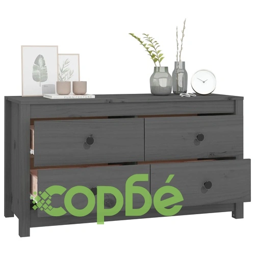 Страничен шкаф сив 100x40x54 см борово дърво масив ➤ топ цена ➤ sorbe.bg