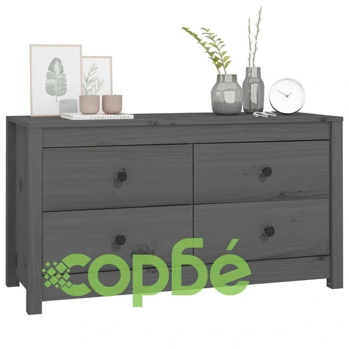 Страничен шкаф сив 100x40x54 см борово дърво масив ➤ топ цена ➤ sorbe.bg