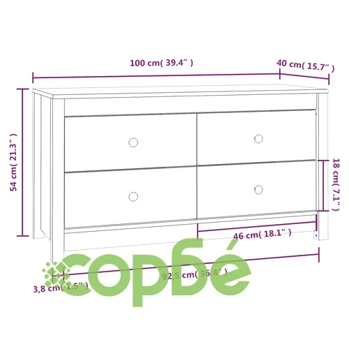 Страничен шкаф сив 100x40x54 см борово дърво масив ➤ топ цена ➤ sorbe.bg