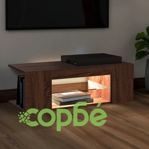 ТВ шкаф с LED осветление, кафяв дъб, 90x39x30 см ➤ топ цена ➤ sorbe.bg