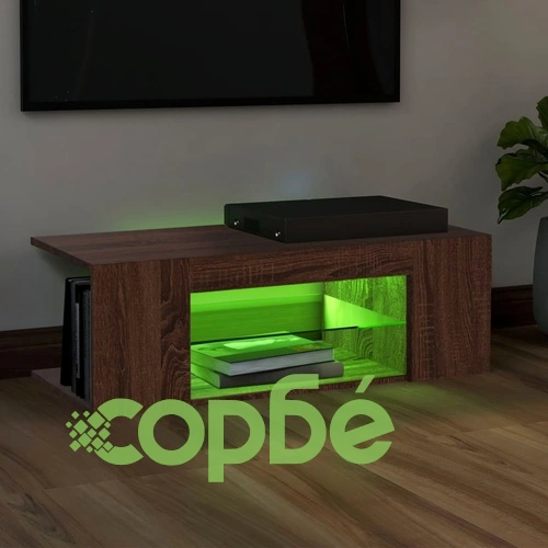 ТВ шкаф с LED осветление, кафяв дъб, 90x39x30 см ➤ топ цена ➤ sorbe.bg