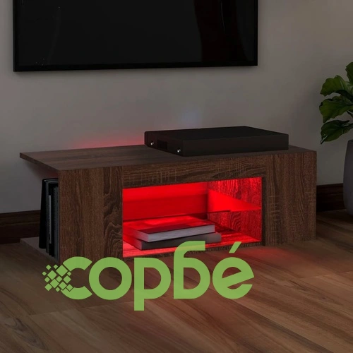 ТВ шкаф с LED осветление, кафяв дъб, 90x39x30 см ➤ топ цена ➤ sorbe.bg