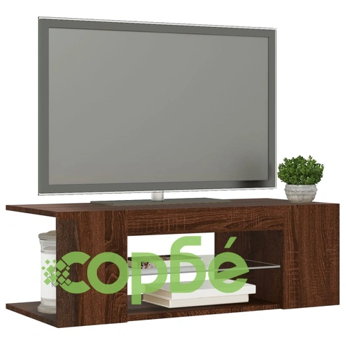 ТВ шкаф с LED осветление, кафяв дъб, 90x39x30 см ➤ топ цена ➤ sorbe.bg