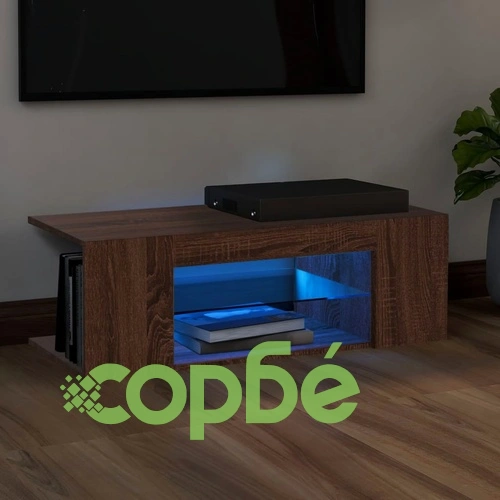 ТВ шкаф с LED осветление, кафяв дъб, 90x39x30 см ➤ топ цена ➤ sorbe.bg
