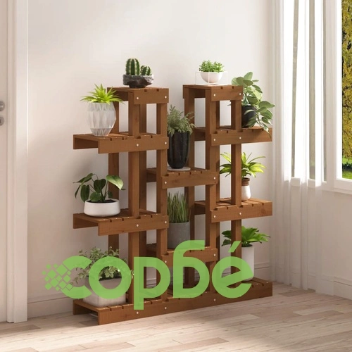 Поставка за цветя, меденокафява, 104,5x25x109,5 см, бор масив ➤ топ цена ➤ sorbe.bg