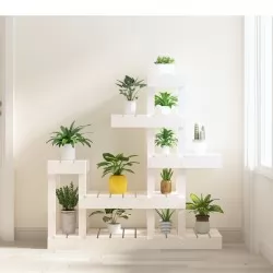 Поставка за цветя, бяла, 92x25x97 см, бор масив