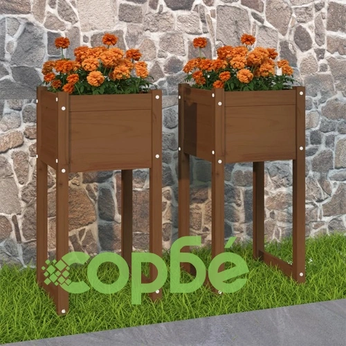 Плантери, 2 бр, меденокафяви, 40x40x81 см, борово дърво масив ➤ топ цена ➤ sorbe.bg