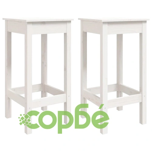 Бар столове 2 бр бели 40x40x78 см борово дърво масив ➤ топ цена ➤ sorbe.bg