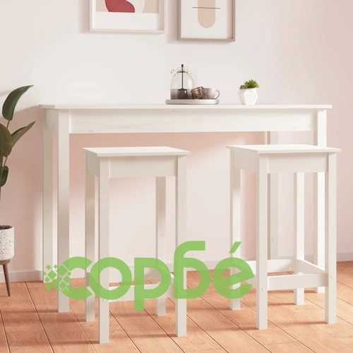 Бар столове 2 бр бели 40x40x78 см борово дърво масив ➤ топ цена ➤ sorbe.bg