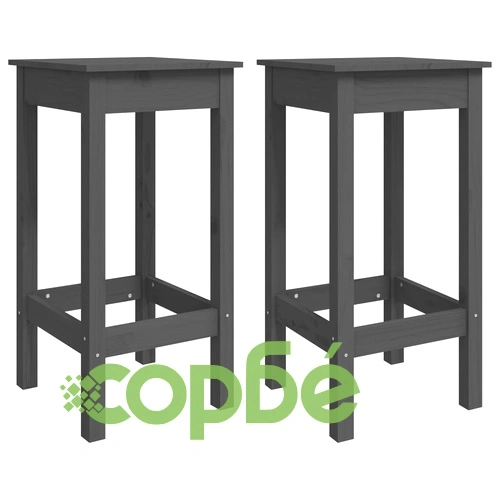 Бар столове 2 бр сиво 40x40x78 см борово дърво масив ➤ топ цена ➤ sorbe.bg