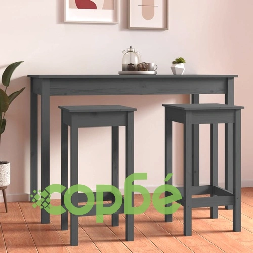 Бар столове 2 бр сиво 40x40x78 см борово дърво масив ➤ топ цена ➤ sorbe.bg