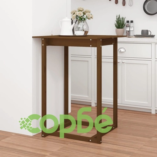 Бар маса, меденокафява, 80x80x110 см, борово дърво масив ➤ топ цена ➤ sorbe.bg