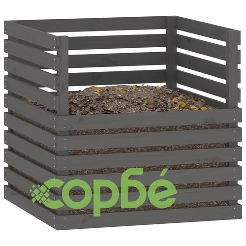 Компостер, сив, 80x80x78 см, борово дърво масив ➤ топ цена ➤ sorbe.bg