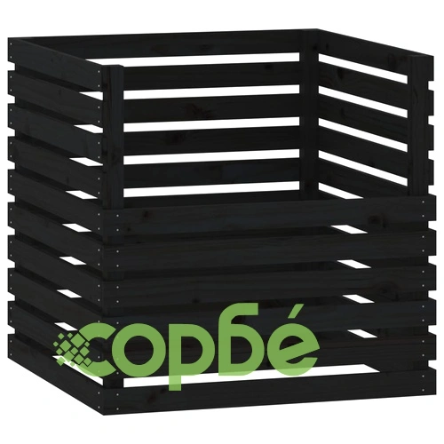 Компостер, черен, 80x80x78 см, борово дърво масив ➤ топ цена ➤ sorbe.bg